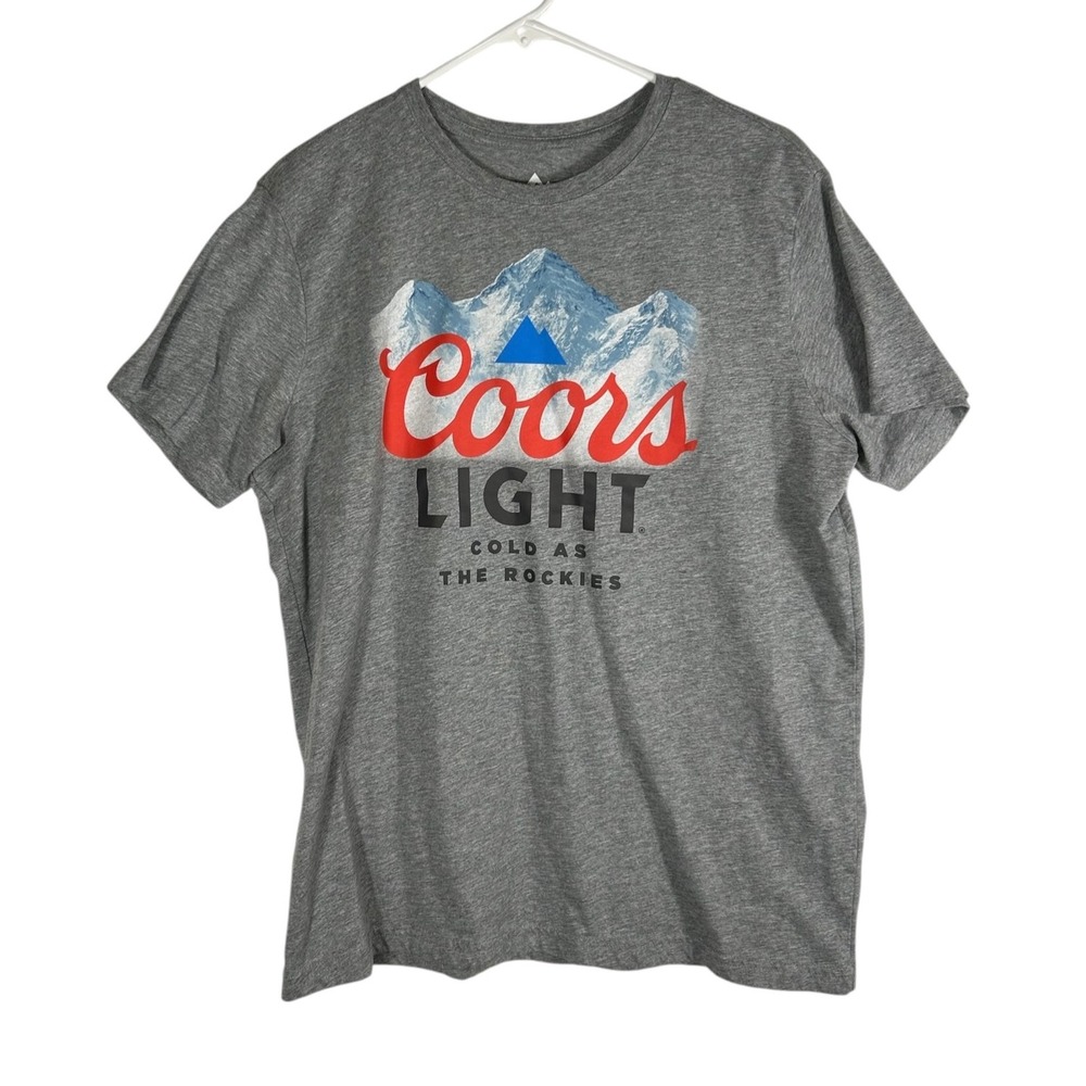 Coors Light Mens Gray Graphic T-Shirt Cold As The Rockies Mountain Logo Large